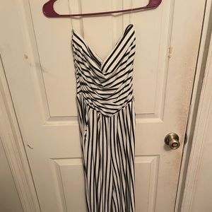 Black and white striped pantsuit strapless